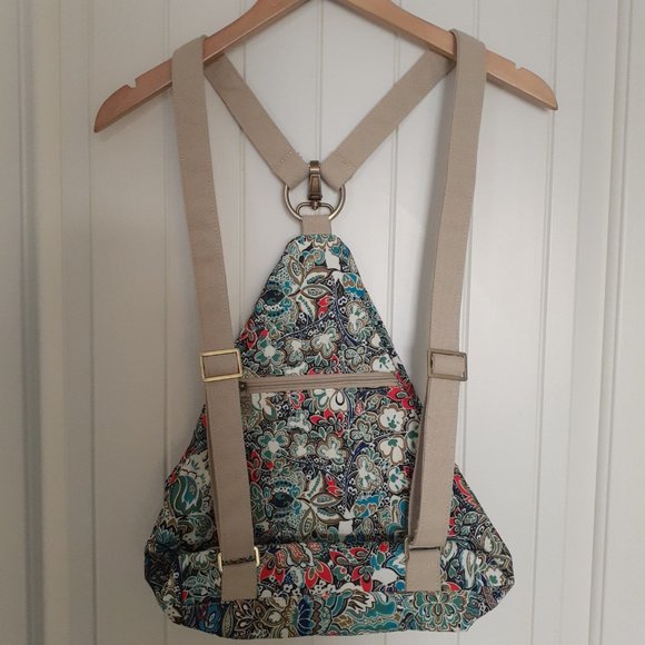 Black Butterfly Canvas Backpack in a Blue Floral Print - Picture 2 of 12